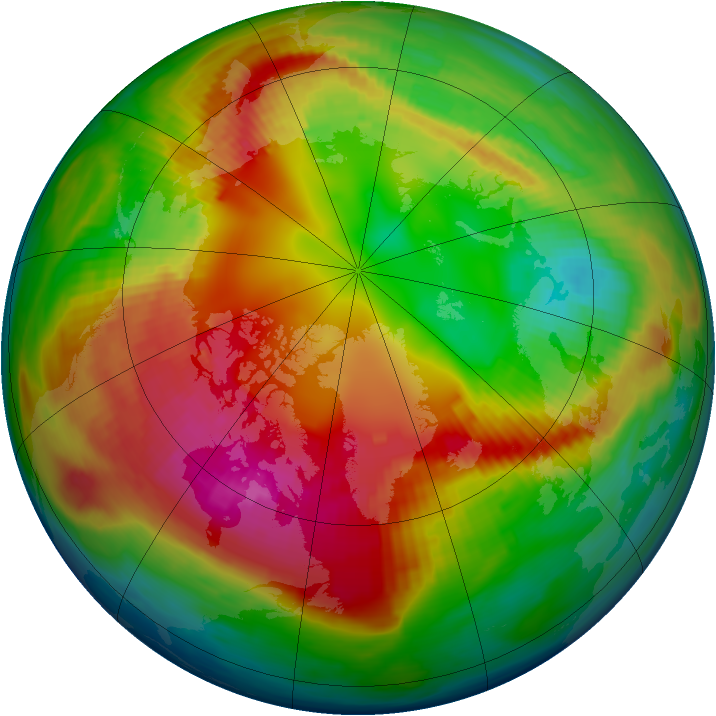 Arctic ozone map for 15 February 1990